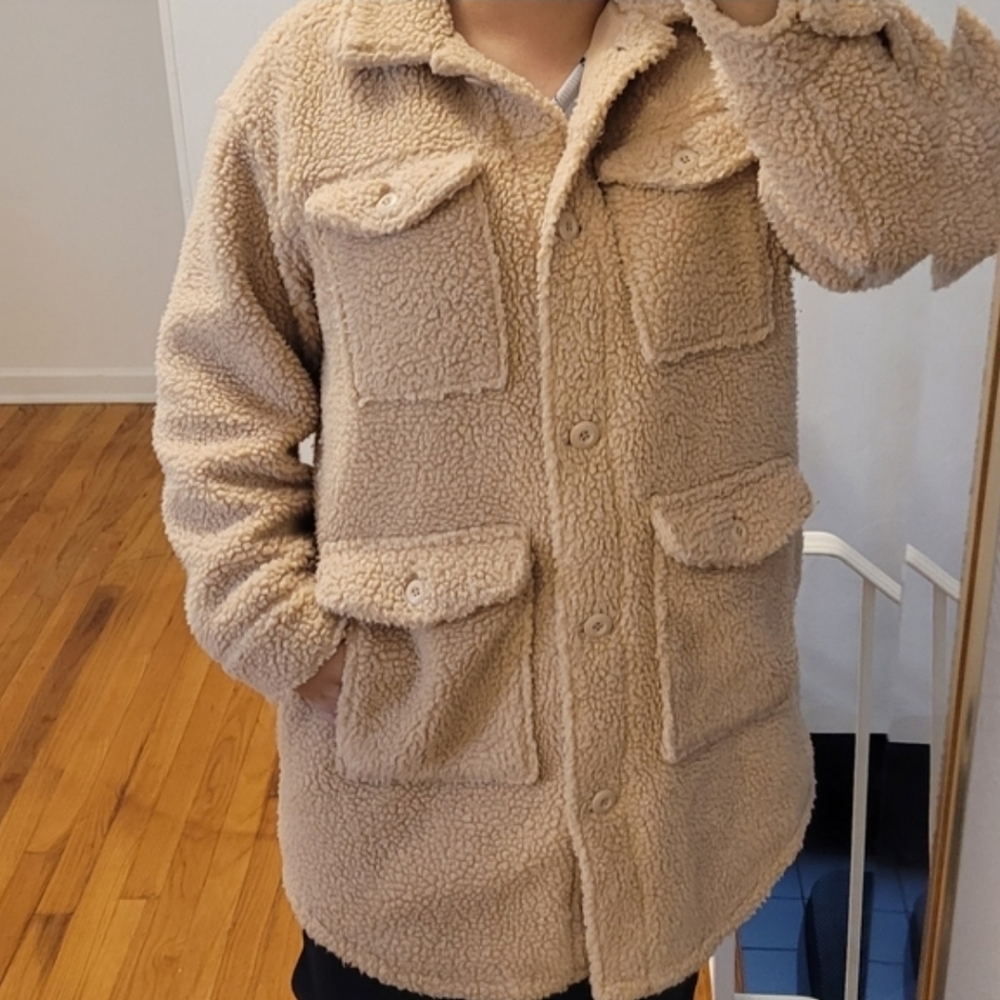 American Eagle Outfitters Women's Cream Teddy Jacket